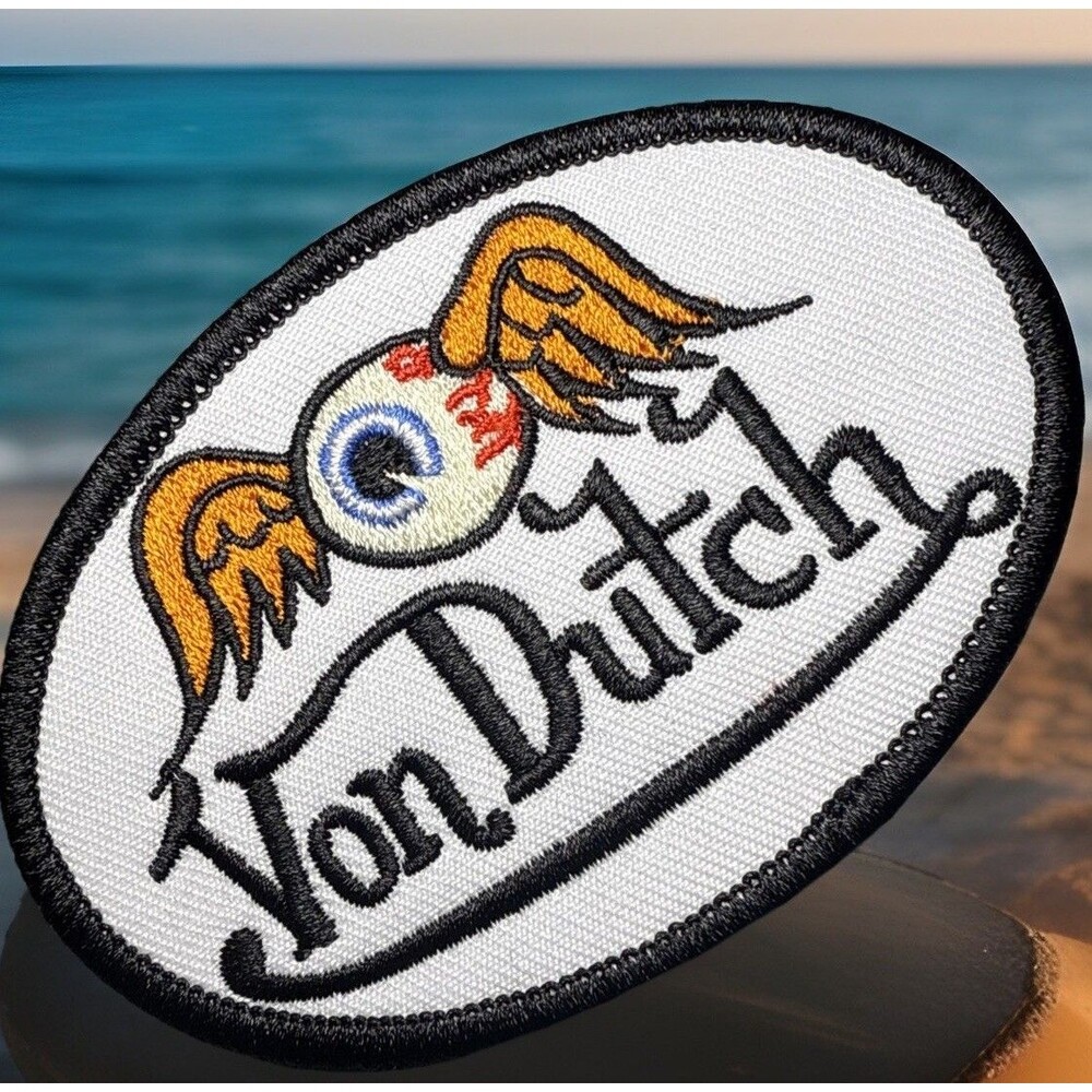 VINTAGE STYLE VON DUTCH PATCH FLYING EYEBALL EYE EMBROIDERED IRON-ON ~ RARE!